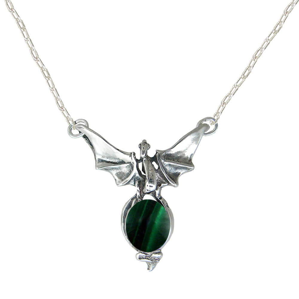 Sterling Silver Victory Dragon Necklace With Malachite